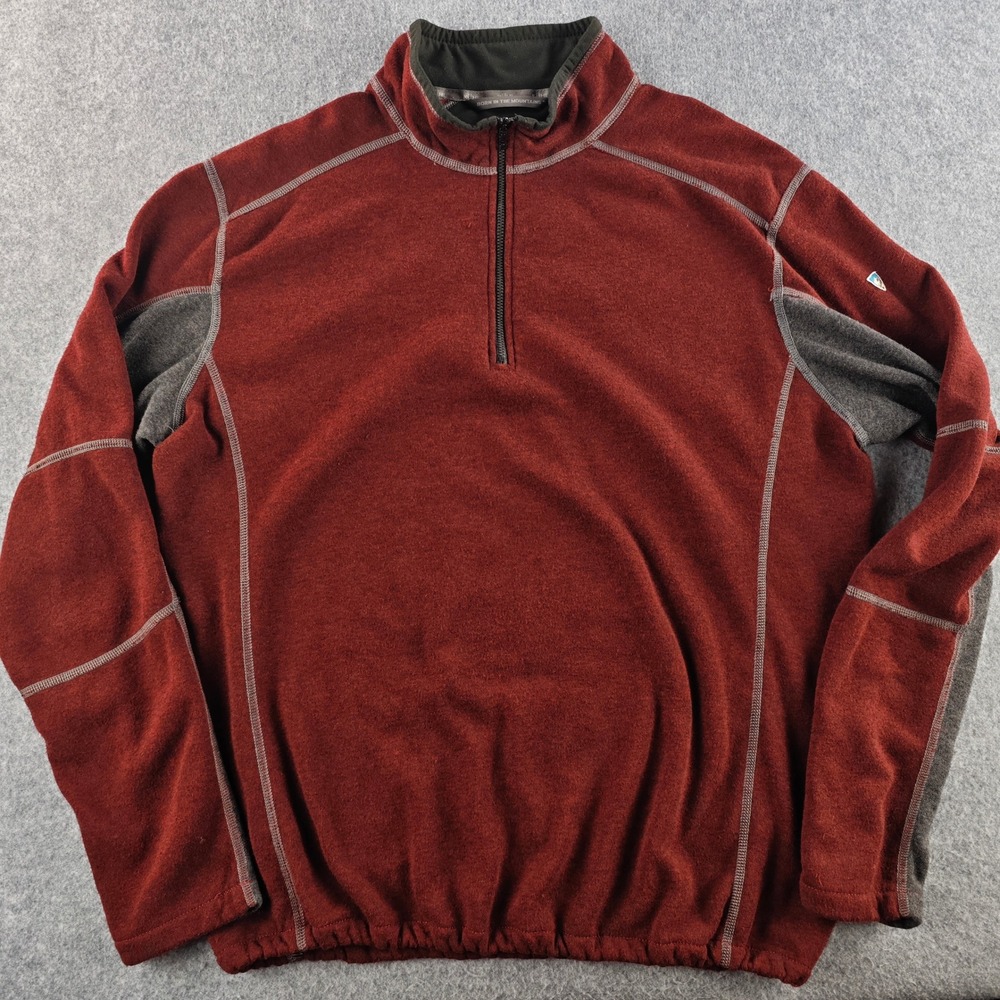 Kuhl Kashmira 1/4 Zip Fleece Pullover Mens XL Red Gray Outdoor Sweater